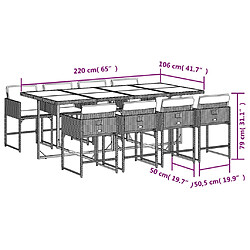 vidaXL Ensemble à manger de jardin et coussins 9 pcs gris clair rotin pas cher