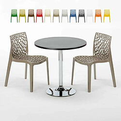 Grand Soleil Table Ronde Noir et 2 Chaises Colorées P