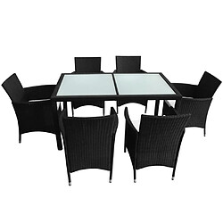 Avis Maison Chic Mobilier à dîner 7 pcs de jardin avec coussins - Ensemble table et chaises d'extérieur - Salon/Mobilier de jardin classique Résine tressée Noir -MN47218