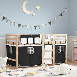 Vidaxl Lit mezzanine enfants et rideaux blanc/noir 80x200cm pin massif