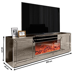 Vivenla Meuble TV design avec cheminée artificielle intégrée en miroir bronze 200 cm de largeur collection Fibramu FIBRAMU