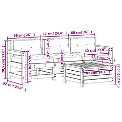 vidaXL Salon de jardin 4 pcs avec coussins blanc bois de pin massif pas cher