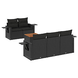 vidaXL Salon de jardin 6 pcs avec coussins noir résine tressée