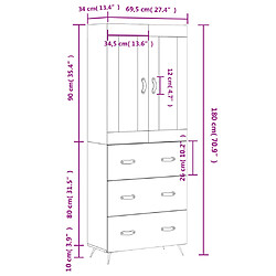 vidaXL Buffet haut Blanc brillant 69,5x34x180 cm Bois d'ingénierie pas cher