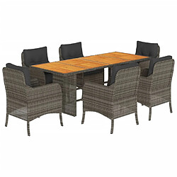 Maison Chic Ensemble à manger d'extérieur 7 pcs avec coussins,Salon de jardin,Mobilier de jardin gris rotin -GKD683430