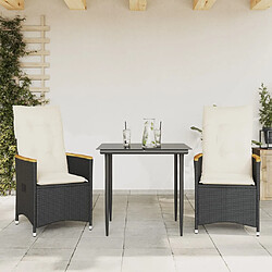 vidaXL Chaises inclinables de jardin lot de 2 et coussins noir rotin