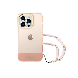 Guess Maroquinerie Guess Coque pour Apple iPhone 14 Pro Max Colors avec lanière perlée Rose