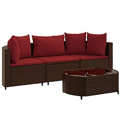 vidaXL Salon de jardin 4 pcs avec coussins marron résine tressée