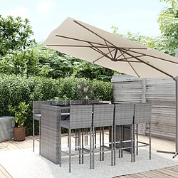 Maison Chic Ensemble de bar de jardin 9 pcs et coussins,Table + chaises + coussins d'extérieur gris poly rotin -GKD379747