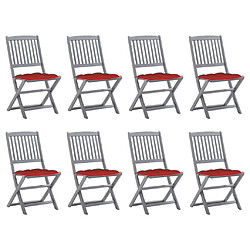 vidaXL Chaises pliables d'extérieur lot de 8 et coussins Bois d'acacia