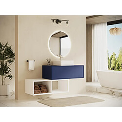 Vente-Unique Meuble de salle de bain suspendu avec vasque carrée - 1 tiroir bleu et 2 niches blanches - 94 cm - TEANA II 