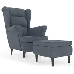 Maison Chic Fauteuil relax,Chair à oreilles avec tabouret gris foncé velours -MN12411