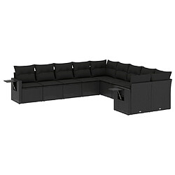 vidaXL Salon de jardin 10 pcs avec coussins noir résine tressée