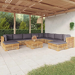 Maison Chic Salon de jardin 11pcs + coussins - Mobilier/Meubles de jardin - Table et chaises d'extérieur Bois de teck solide -MN28035