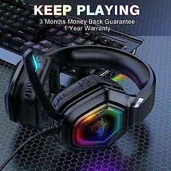 Universal Casque gaming avec microphone casque ps5 avec microphone d'annulation de bruit lumière LED RGB couleur, oreille cool stéréo ps5 ps4, xbox one, ordinateur portable, pc, téléphone portable (noir)