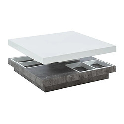 Avis Vente-Unique Table basse - Plateau pivotant - MDF laqué blanc et béton - FAUSTO II