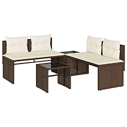 vidaXL Salon de jardin 4 pcs avec coussins marron résine tressée