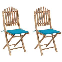 vidaXL Chaises pliables de jardin lot de 2 avec coussins Bambou