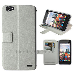 Htdmobiles Housse etui portefeuille pour Archos 50 Helium Plus + film ecran - BLANC