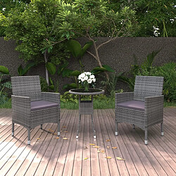 Salle à manger de jardin 3 pcs,Table et chaise à dîner Résine tressée Gris -MN69294