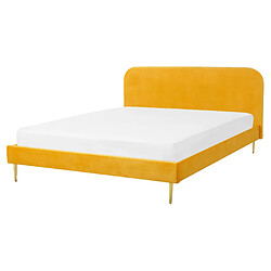 Beliani Lit double en velours jaune 160 x 200 cm FLAYAT