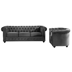 Acheter Vente-Unique Canapé 3 places et fauteuil CHESTERFIELD - Velours anthracite