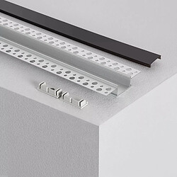 Ledkia Profilé Aluminium Encastré dans Plâtre / Plaque de Plâtre 2m pour Ruban LED Double Capot noir