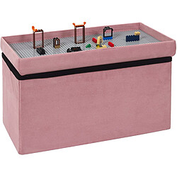 The Home Deco Kids Banc coffre pliable en velours couvercle compatible briques de construction rose.