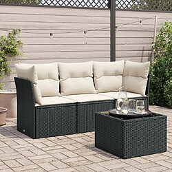 Maison Chic Salon de jardin 4 pcs avec coussins | Ensemble de Table et chaises | Mobilier d'Extérieur noir résine tressée -GKD12348