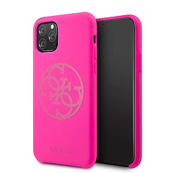 Guess Maroquinerie Coque pour iPhone 11 Pro - Guess Silicone - Rose Logo