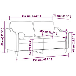 vidaXL Canapé 2 places avec oreillers jaune clair 140 cm tissu pas cher