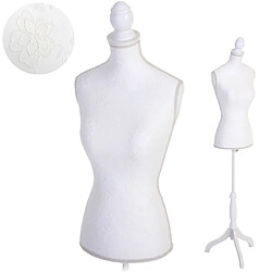 Mendler Mannequin de couture T220, mousse synthétique, torse féminin ~ blanc avec dentelle