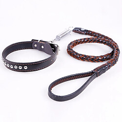 Wewoo Ceinture de traction en cuir noir de vache Collier de chien télescopique, adapté aux chiens moyens et grands, L, longueur de la corde: 130cm Taille du col: 43-55cm