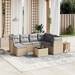 Maison Chic Ensemble à manger d'extérieur 8 pcs avec coussins,Salon de jardin,Mobilier de jardin mélange beige résine tressée -GKD734202