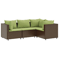 vidaXL Salon de jardin 4 pcs avec coussins Marron Résine tressée