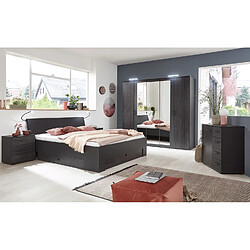 Pegane Chambre à coucher complète adulte (lit 160x200 cm Queen Size + 2 chevets + armoire + commode), coloris gris foncé