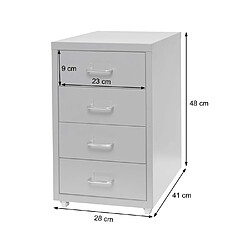 Decoshop26 Caisson à tiroirs armoire de bureau 48x28x41 cm 4 tiroirs en acier gris foncé 04_0008262