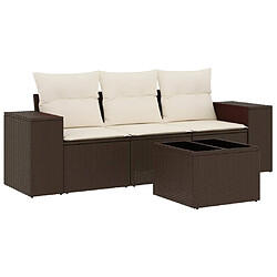 vidaXL Salon de jardin 4 pcs avec coussins marron résine tressée