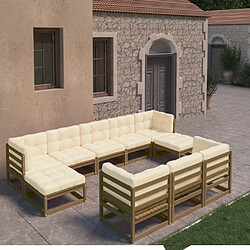 Maison Chic Salon de jardin 10 pcs + coussins - Mobilier/Meubles de jardin - Table et chaises d'extérieur Marron miel Bois de pin -MN51949