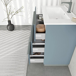 Kiamami Valentina MEUBLE DE SALLE DE BAIN SUR PIED 80CM 3 TIROIRS BLEU CLAIR MAT ET MIROIR | NEW YORK