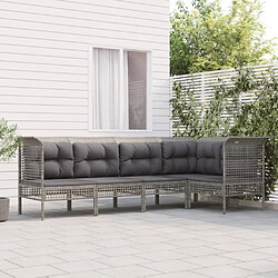 vidaXL Salon de jardin 5 pcs avec coussins Gris Résine tressée