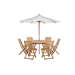 Beliani Table avec chaises et parasol TOLVE Bois Bois clair