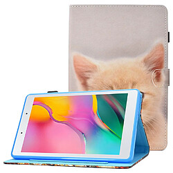 Etui en PU motif de lignes de piqûres avec support et porte-cartes pour Samsung Galaxy Tab A 8.0 (2019) SM-T290 (Wi-Fi)/SM-T295 (LTE) - chat mignon