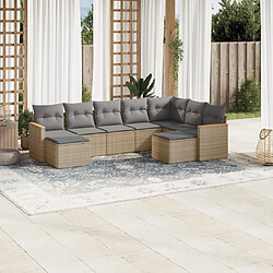 Maison Chic Ensemble à manger d'extérieur 9 pcs avec coussins,Salon de jardin,Mobilier de jardin mélange beige résine tressée -GKD565967