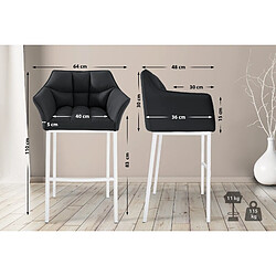 Acheter Decoshop26 Tabouret de bar chaise haute de comptoir couture carrées assise en PVC noir 4 pieds stables en métal blanc 10_0004732