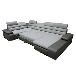 Avis Vente-Unique Canapé d'angle panoramique convertible en tissu et simili BOILEAU - Bicolore gris/anthracite - Angle droit