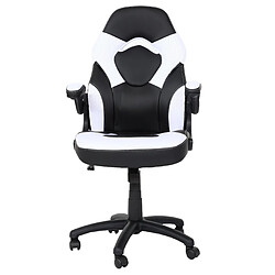 Decoshop26 Chaise de bureau pivotante avec accoudoir réglable en hauteur PVC noir et blanc 04_0006226