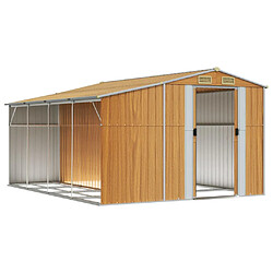 Helloshop26 Abri de jardin cabane cabanon maison de stockage remise extérieur hangar outils robuste clair 277 x 365,5 x 179 cm acier galvanisé marron 02_0022314