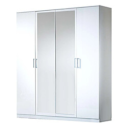 Dansmamaison Armoire 4 portes battantes 2 miroirs Laqué Blanc Brillant - AREZZO