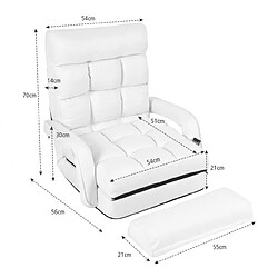 Helloshop26 Fauteuil convertible chauffeuse convertible 1 place avec oreiller 5 positions en tissu lin éponge 54 x 56 x 70 cm blanc 20_0008567 pas cher